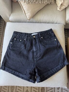 Assembly Label Black High-Rise Rolled Hem Denim Shorts